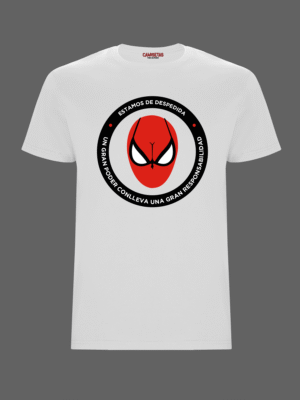 Camiseta despedida Spider-Man, de manga corta con cuello redondo, 100% algodón, totalmente personalizada. Un gran poder conlleva una gran responsabilidad.